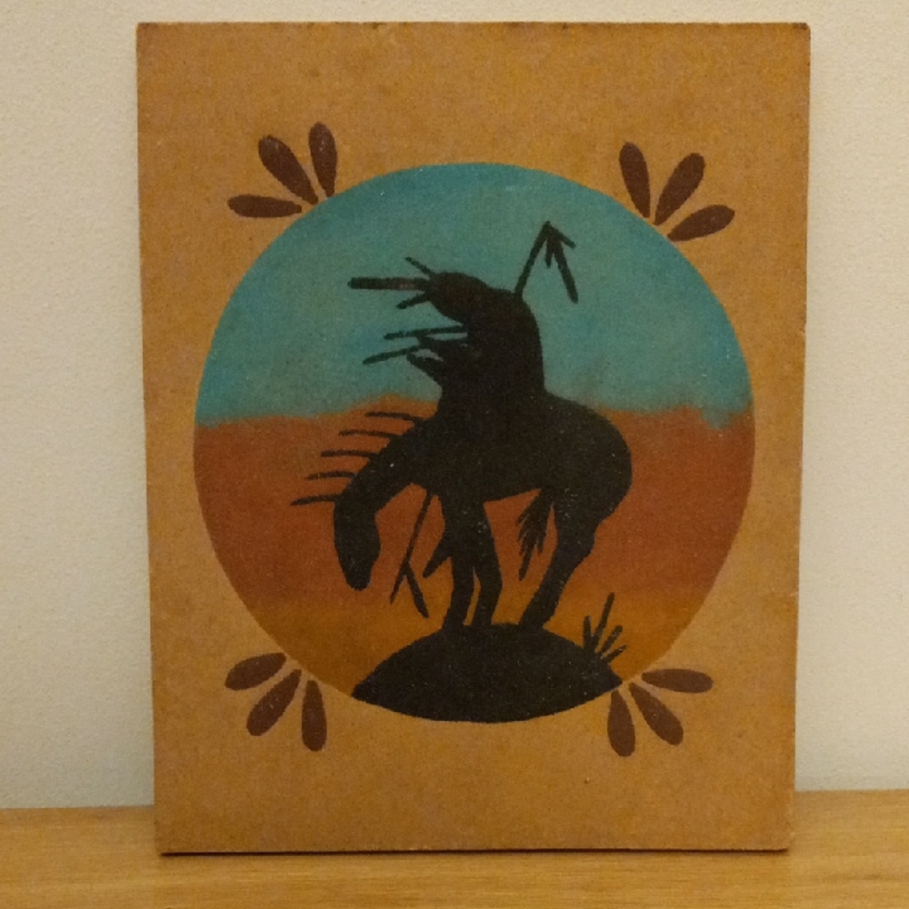 Signed Vintage Native American Western Sand Painting "Trail of Tears" Picture